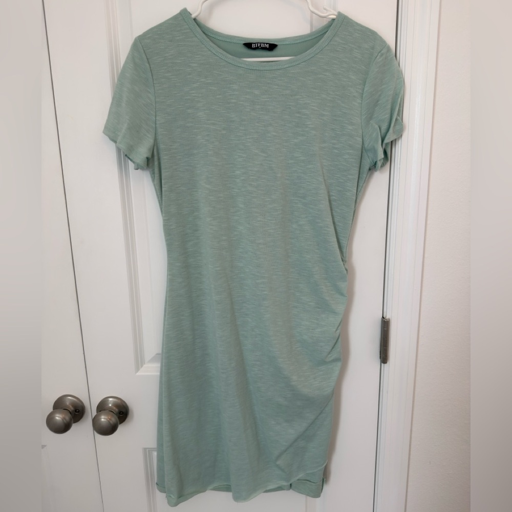 Mint Green Side Ruched T-Shirt Dress by BTFBM